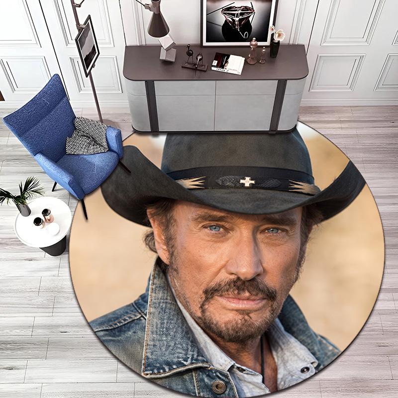 French legendary rock singer and actor Johnny Hallyday Round Carpet Soft Home Decoration Corridor Table and Chair Anti slip Outdoor Floor Mat rug H1