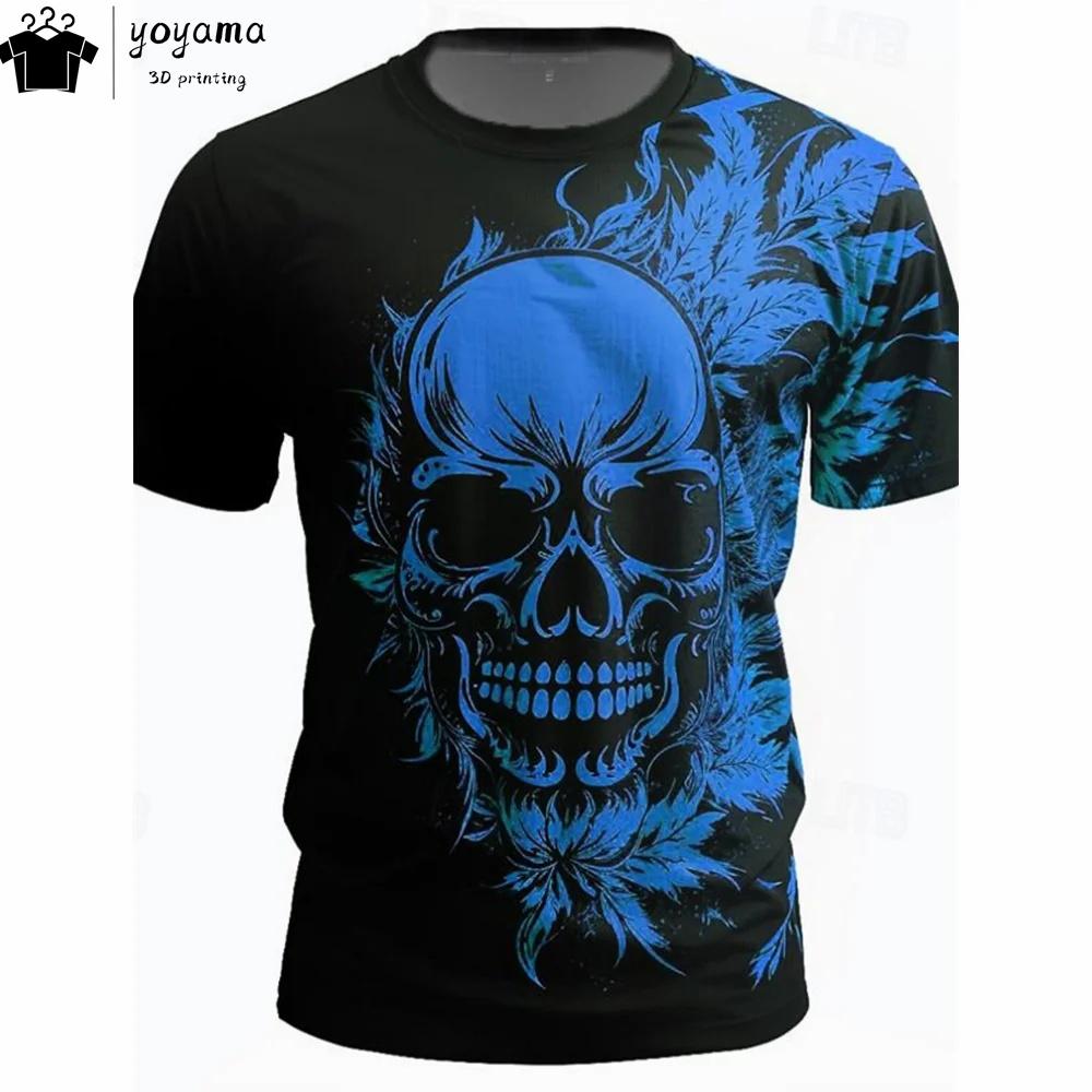Žluté pánské tričko s potiskem lebky Retro styl Grafická trička Jedinečný design Pánské oblečení Pánské tričko s krátkým rukávem Topy s potiskem lebky
