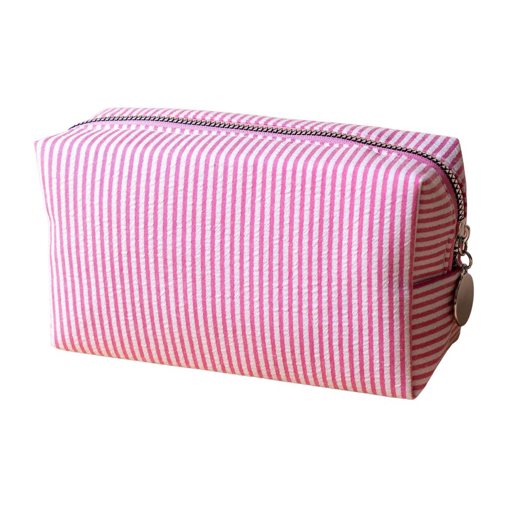 Striped Embroidery Makeup Bag Travel Cosmetic Organizer Waterproof Portable Toiletry Pouch For Women
