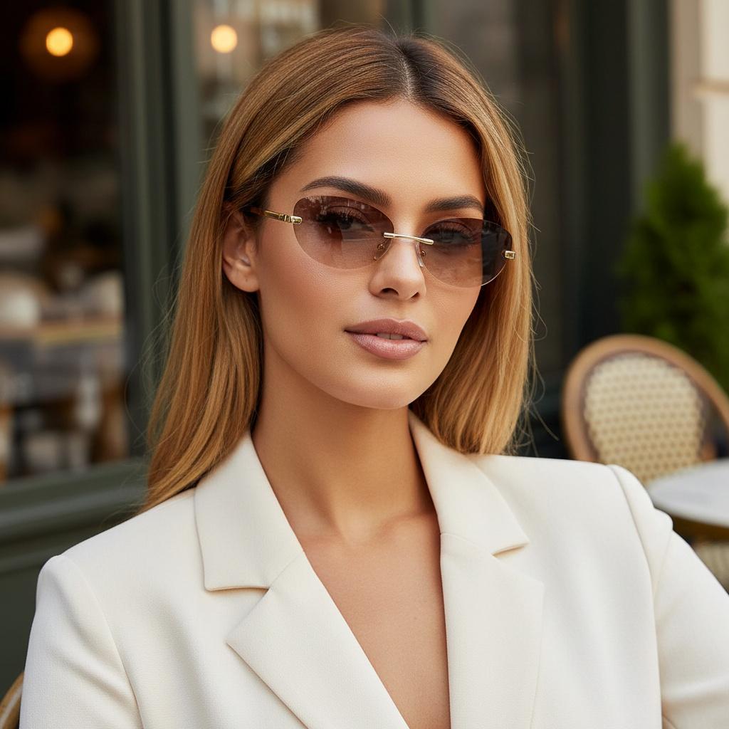 New Metal Frameless Sunglasses, Fashionable And Personal Style, Retro Oval Sunglasses, Ins Shape Modeling Sunglasses For Women