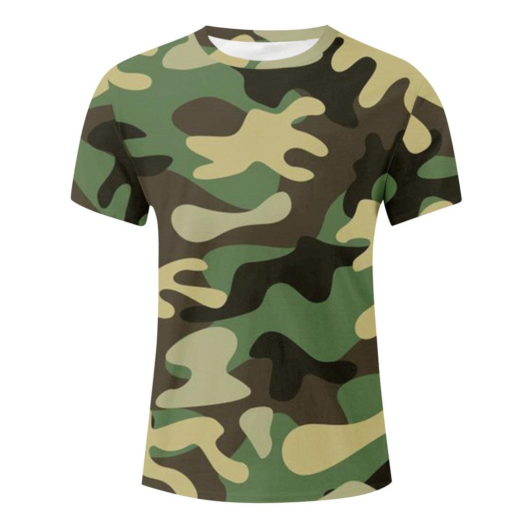 Fashion Men's Short Sleeve Round Neck Printed Top Blouse