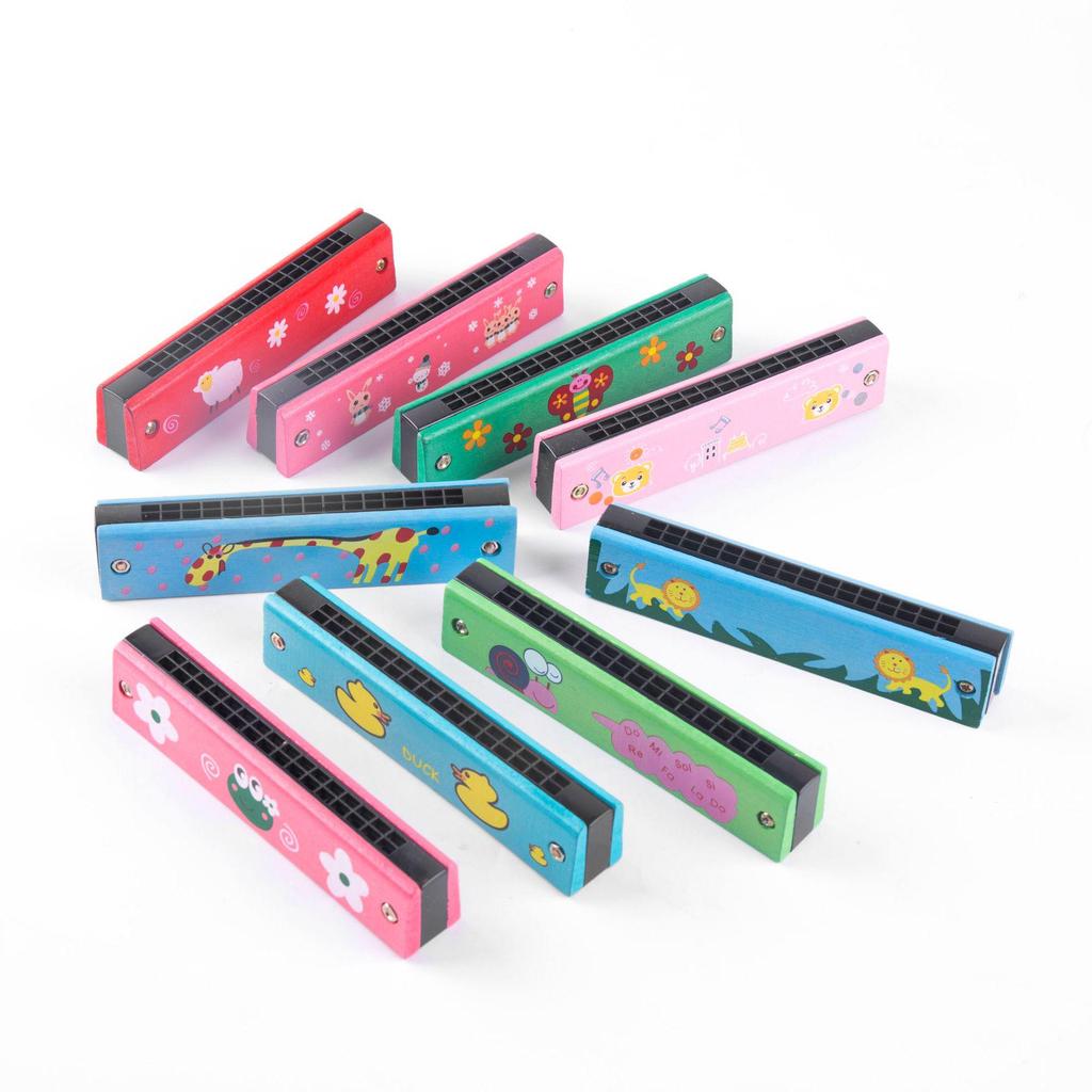 Wooden Double Row 16-Hole Harmonica for Children's Music Education