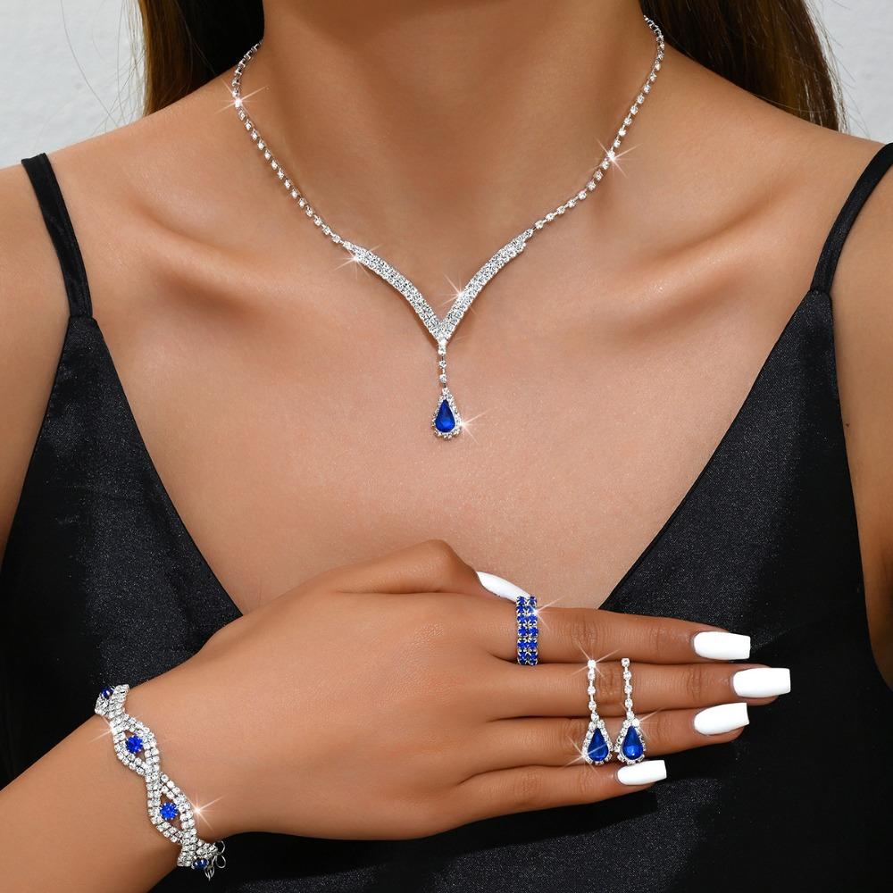 Girls' Jewelry, Flash Diamond Necklace, Earrings, Stud Earrings, Wedding Jewelry Set.