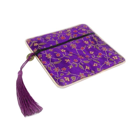 Stickerei-Blumensäckchen, quadratisch, Glückstasche, Quaste, Reißverschluss, Schmuck-Aufbewahrungstasche