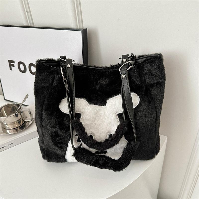 Trendy Large Capacity Tote Bag For College Students Stylish Plush Design For Daily Use