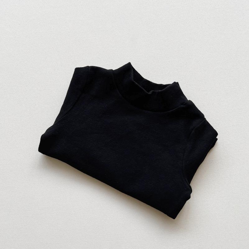 Kids Unisex Long Sleeve Half Collar Thick Warm Solid Casual Bottoming Shirt