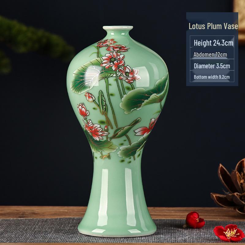 Green Glaze Antique Chinese-style Jingdezhen Ceramic Vase for Flower Arrangement and Home Decoration