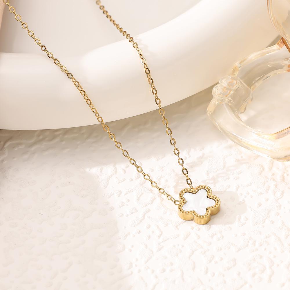 SHEIN 18K Gold-Plated Five-Petal Flower Jewelry Set: Bracelet, Necklace & Stud Earrings In Non-Fading Titanium Steel