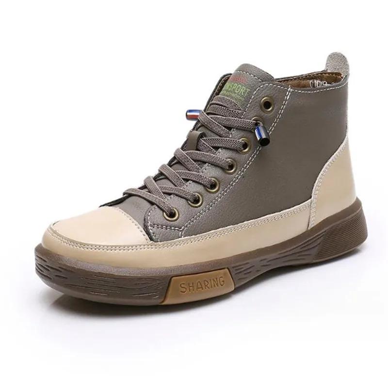 Fashion New Women Genuine Leather Sneakers Spring High-top Casual Shoes Autumn First Layer Cowhide Ladies High Top Vulcanized Shoes