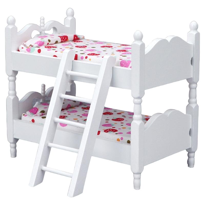 

Bedroom Bunk Bed Miniature Furniture Model Accessories Role Play Furnishings Floral Sheet Doll House