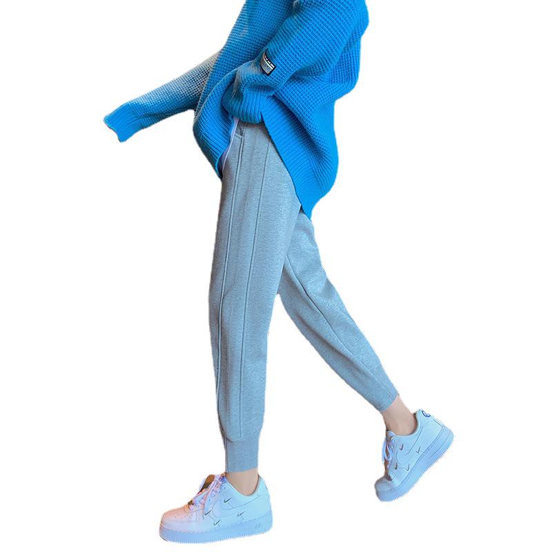 Women's High-Waisted Cotton Blend Harem Sweatpants - Spring 2025 Style, Thin, Casual, Age-Reducing, Nine-Tenths Length, Cuffed.