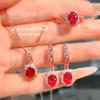Luxury  Rose Gold Plated Oval Ruby Zirconia Fashion Jewelry Sets Sparkling Crystal Female Banquet Ring/Earring/Necklace Chain