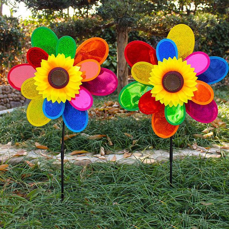 Dwuwarstwowy Kolorowy Wiatrak Słonecznikowy Dzieci DIY Zabawki na Zewnątrz Ogród Podwórko Dekoracja