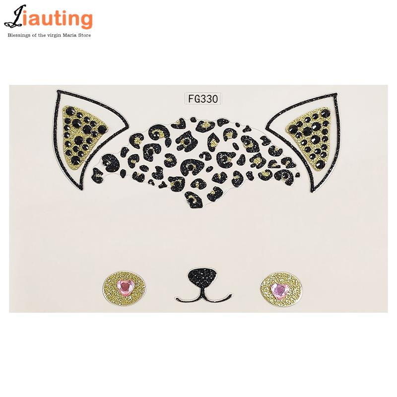 1PC 3D Face Tattoo Stickers Animal Cat Face Decor Temporary Tattoos Fake Tattoo Rhinestones For Woman Party Face Jewels Sticker