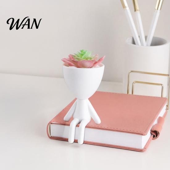 Office Desk Planter 3D Printed Sitting Human Figure Succulents Planter, 2-in-1 Desktop Pot & Decor Ornament, Matte Finish Small Flowerpot for