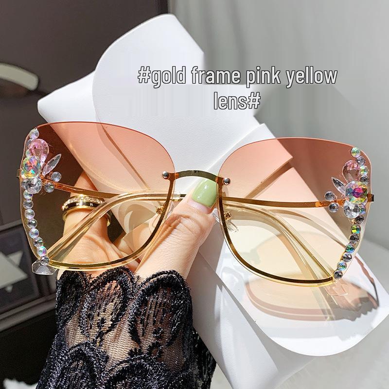New Women's Cross-Border Fashion Rhinestone Sunglasses - Trendy UV Protection Korean Style