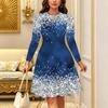 Women Long Sleeve Round Neck Midi Dress Boho Watercolor Floral Dot Stripe Plum Blossom Print Flared Casual Dress