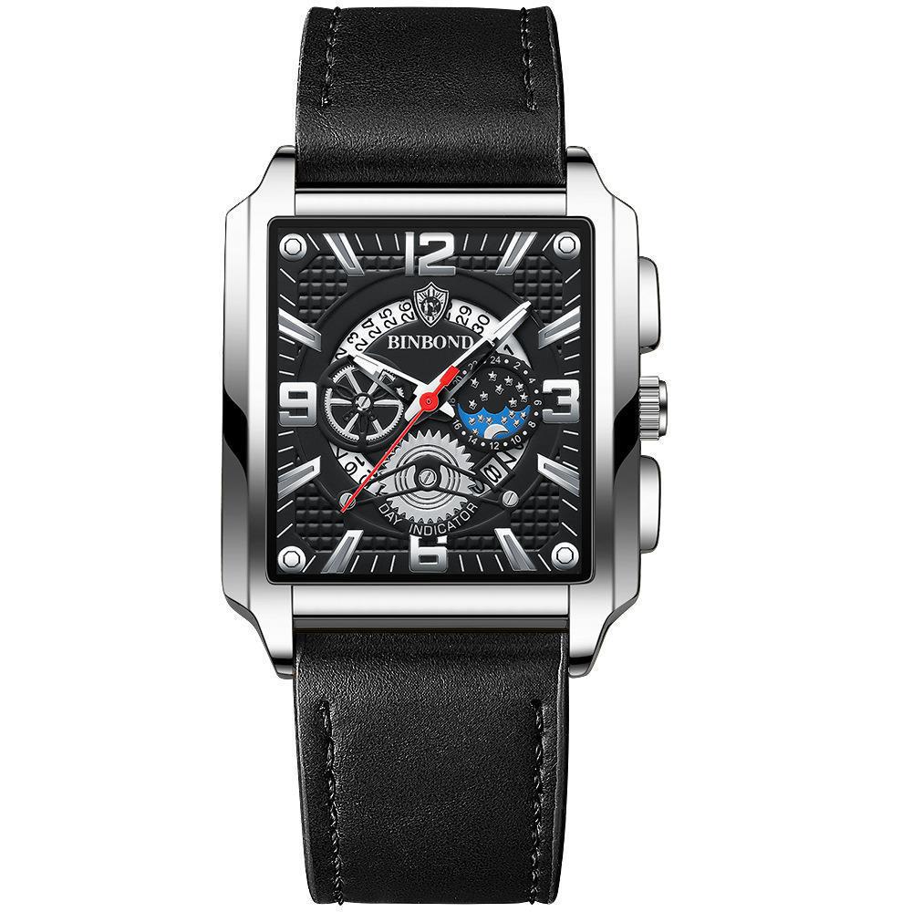 Binbond Men's Retro Multifunctional Waterproof Luminous Square Calendar Watch