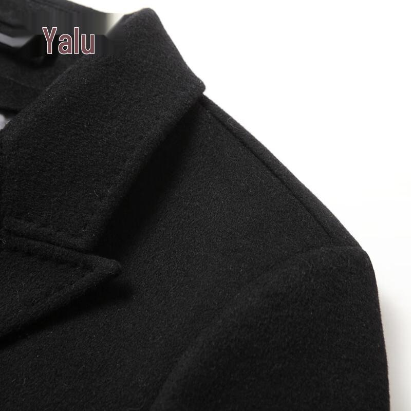 Yalu Men's Wool Blend Double-Breasted Mid-Length Coat with Detachable Down Liner