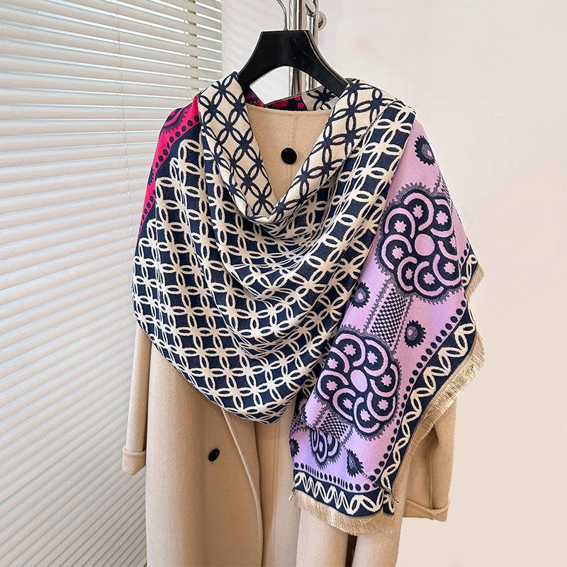 Casual Style Contrasting Double-Sided Scarf, Winter High-End Warm Shawl