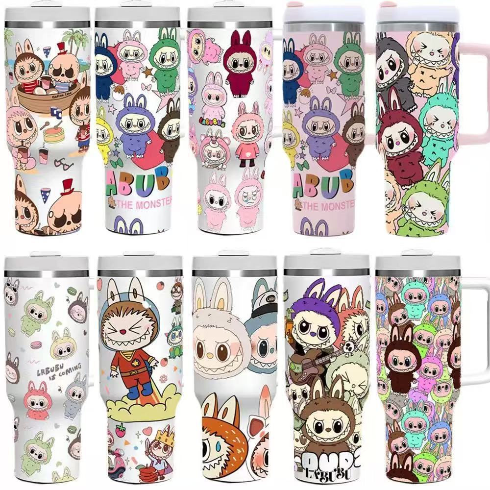 Cartoon Pattern 40oz Car Cup 304 Stainless Steel Thermos Cup Car Straw Bingba Cup