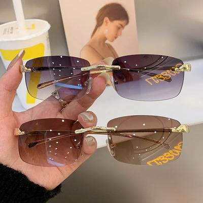 Classic Casual Driving Sun Glasses Luxury Small Rimless Sunglasses Rectangle Gradient Eyewear Stylish Retro Shades Uv400