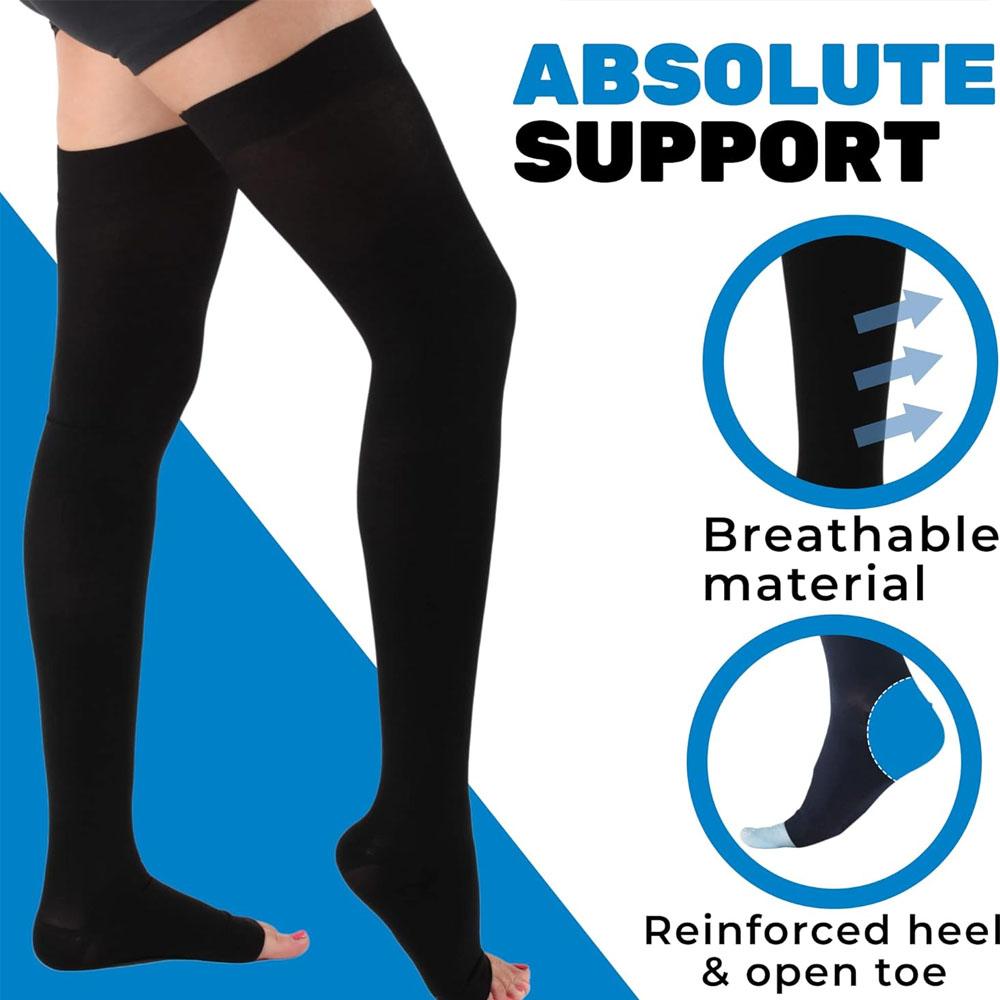 1Pair Compression Thigh High Stockings 20-30mmHg for Swelling, Silicone Border & Open Toe Socks for Women & Men
