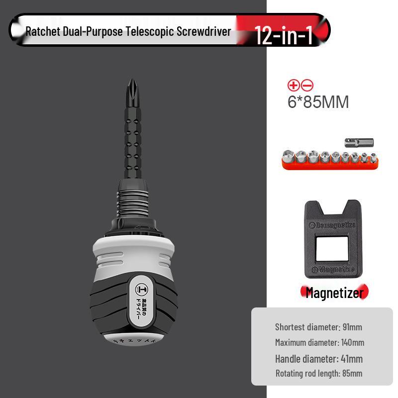 Green Forest Dual Use Multi-function Ratchet Screwdriver Set with Cross Slotted and Short Carrot Head.
