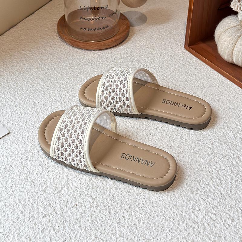 

Children s Open-toe Slippers Summer Mesh Breathable Korean Style Slipper for Girls Outdoor Non-slip Kids Flat Slippers 26