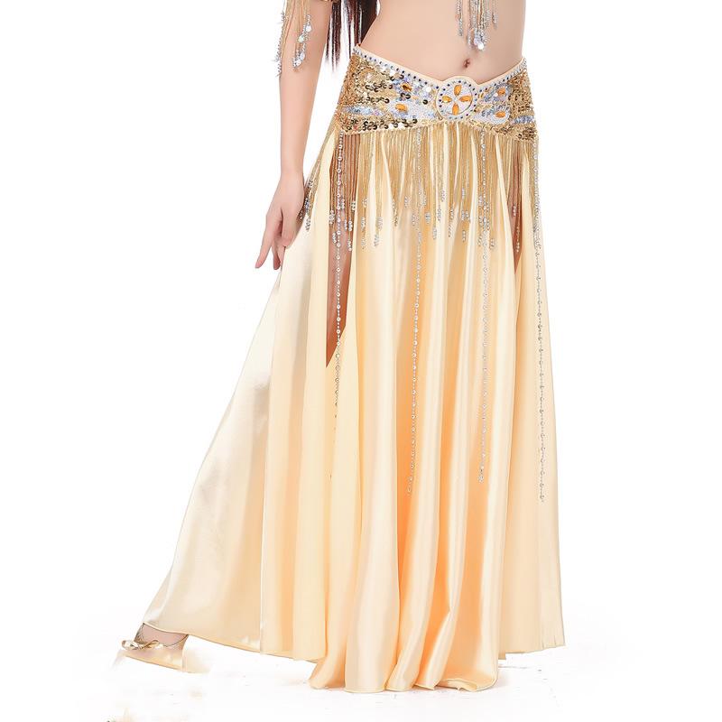 Double Slit Color Ding Skirt Belly Dance Big Swing Skirt Dance Skirt Belly Dance Stage Performance Skirt Color Shiny Skirt