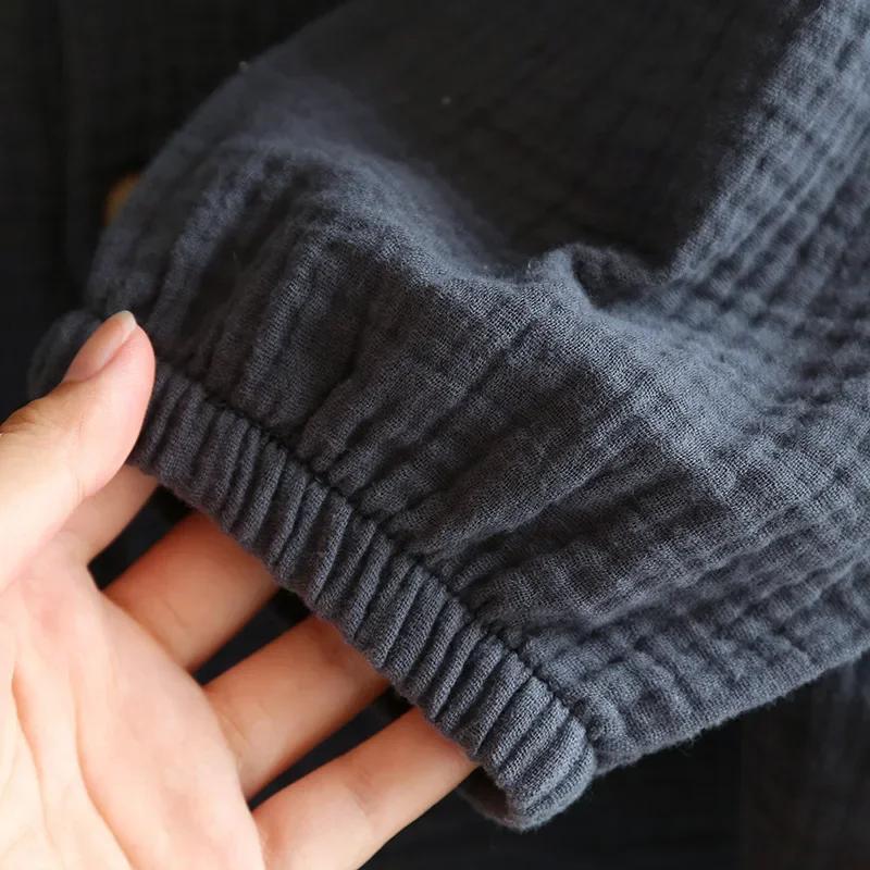 Neues Paar Pyjama-Set Baumwoll-Kreppstoff Langärmelige Hose Zweiteiliger Cardigan Hauskleidung Pyjama