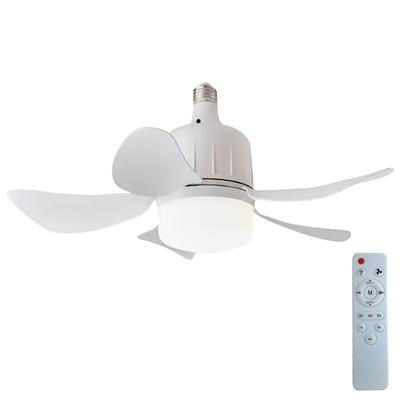 Ceiling Fan Lamp E27 Base Remote Control Chandelier Ceiling Fan 3 Colors Dimmable Light Bulb Fan with Socket for Kitchen Bedroom