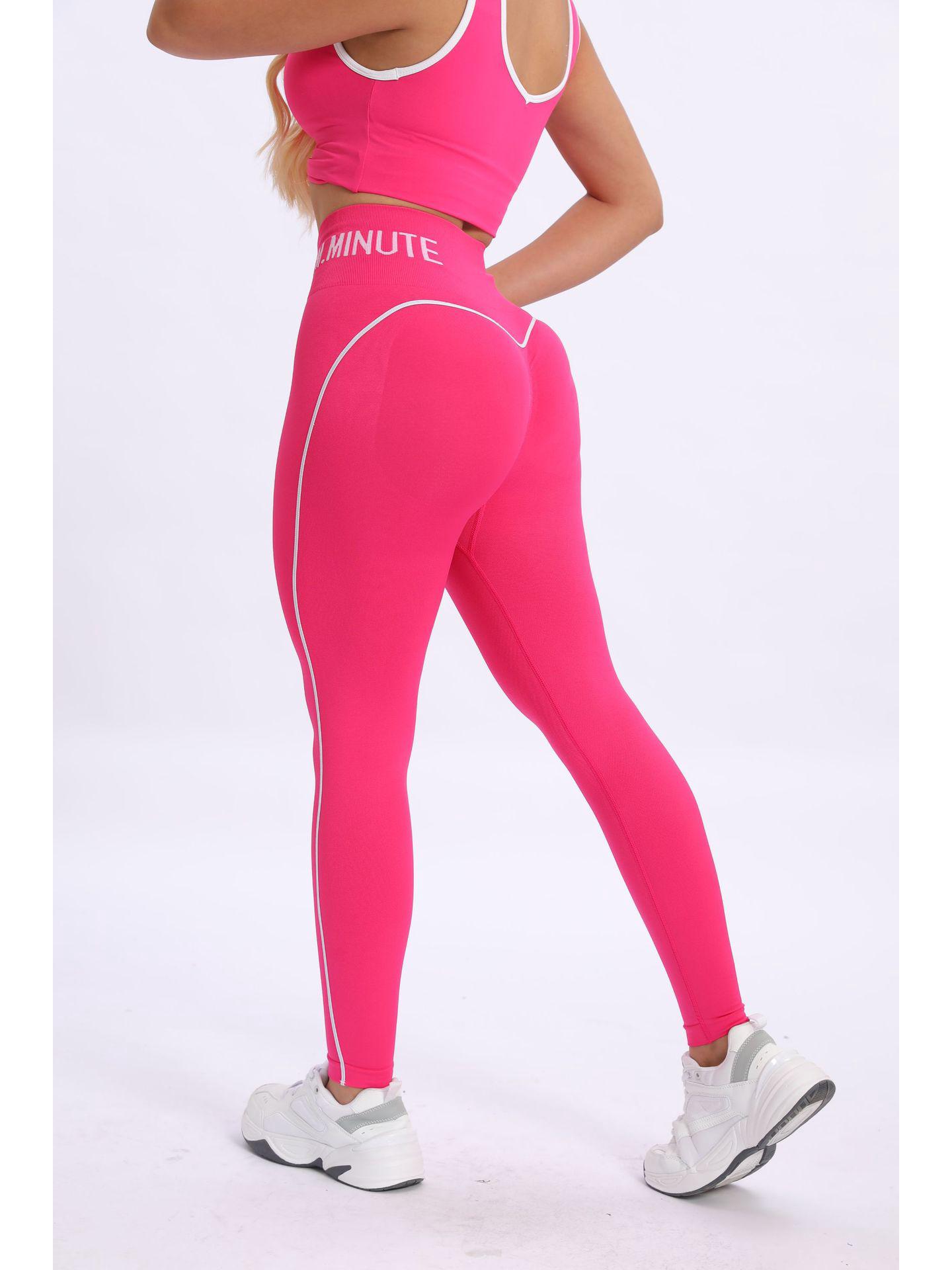 

Women s Color Block Sports Yoga Set with Chest Pad and High Waist Leggings Large рожевий червоний колір