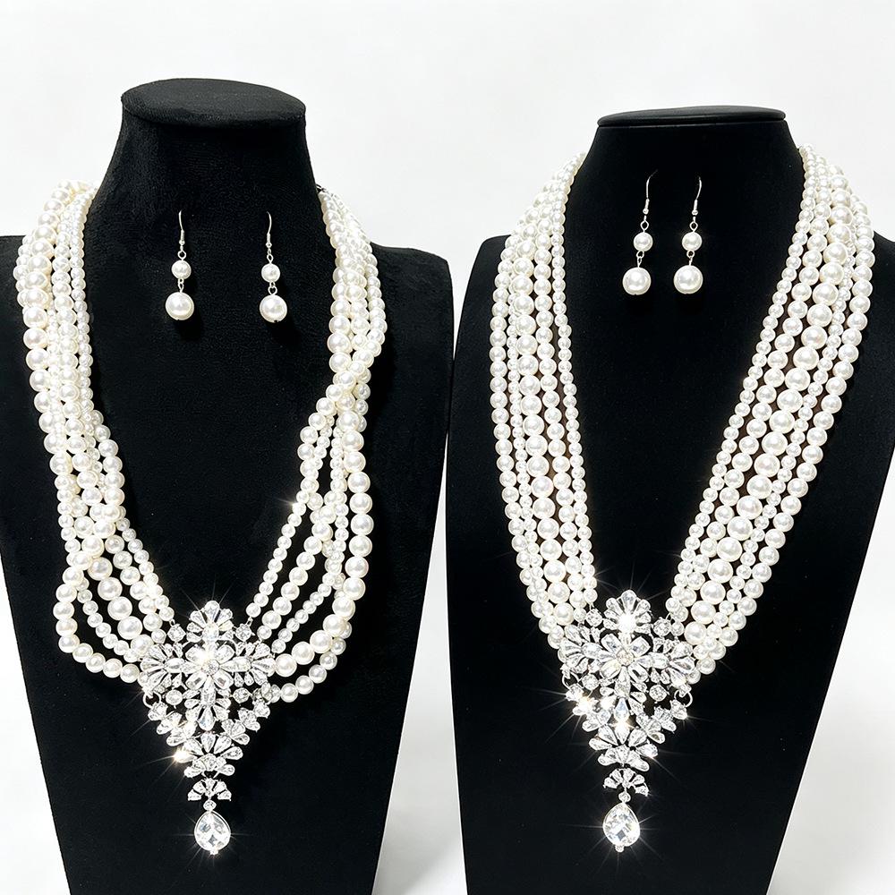 Elegant French Alloy and Glass Pearl Necklace & Earring Set for Weddings, Parties, and Birthdays