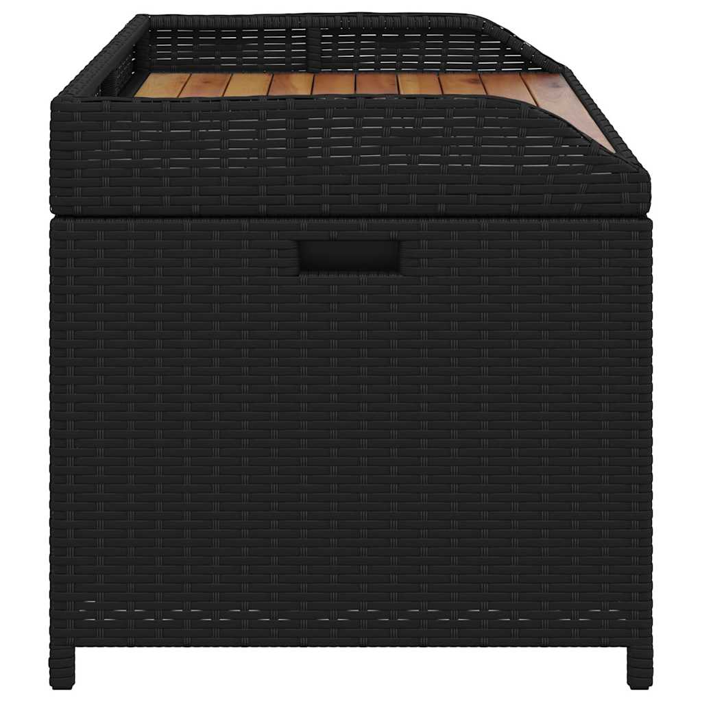 Storage Bench Black 100x50x52 Cm Poly Rattan Acacia Wood