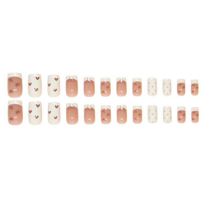 24 Pcs Love Nail Art Advanced Nail Patch French Wearable Nail Removable Nail Patch Short Ballet Nail T-Nail