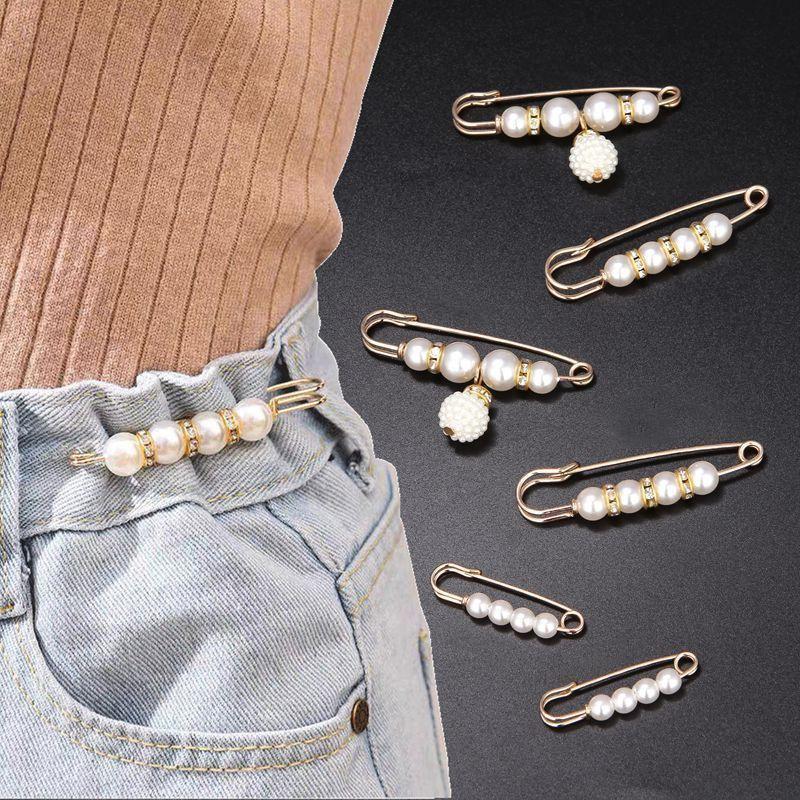 6pcs Adjustable Buckle Artificial Pearl Waist Pin Clips For Trousers Pants Skirts Dress Waistline Adjusting Shirts Sweater TMZ