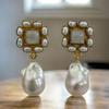 Vintage Round Square Inlaid White Stone Imitation Pearl Earrings Geometric Silver Color Dangle Women's Earrings Jewelry
