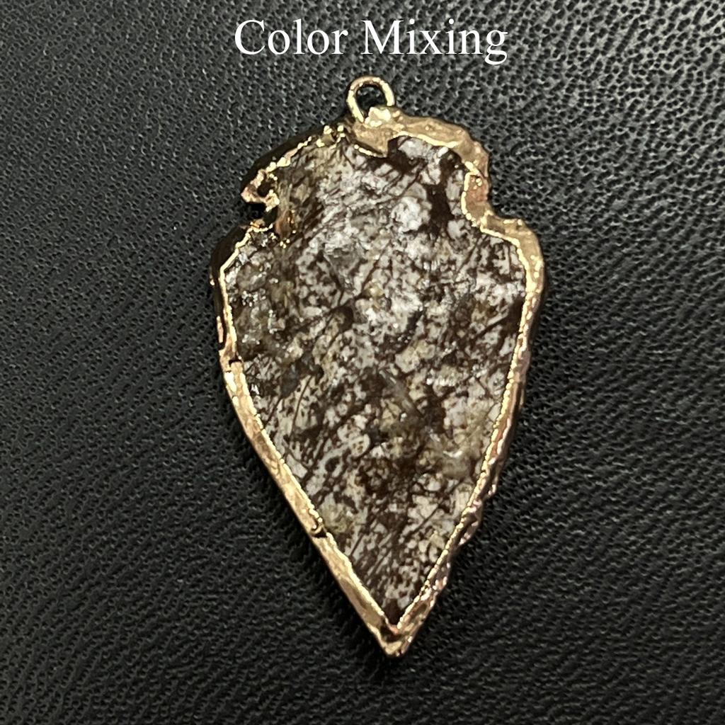 1Pc, Natural Stone Healing Crystal Arrow Pendant with Golden Edge, Boho Jewelry for Necklace Making & Daily Wear, 2026 Fashion Handmade Accessory