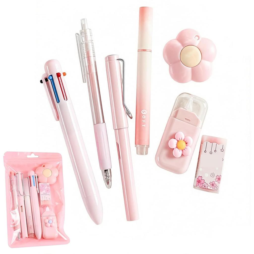 Stationery set 7-piece cute study mechanical pencil ballpoint pen gel highlighter eraser correction tape student school use