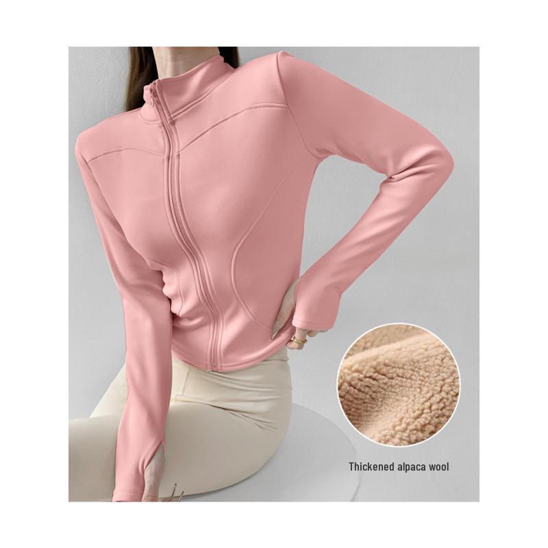 Women's Velvet Plus Long Sleeve Fitness Jacket - Slimming Stand Collar Yoga Top