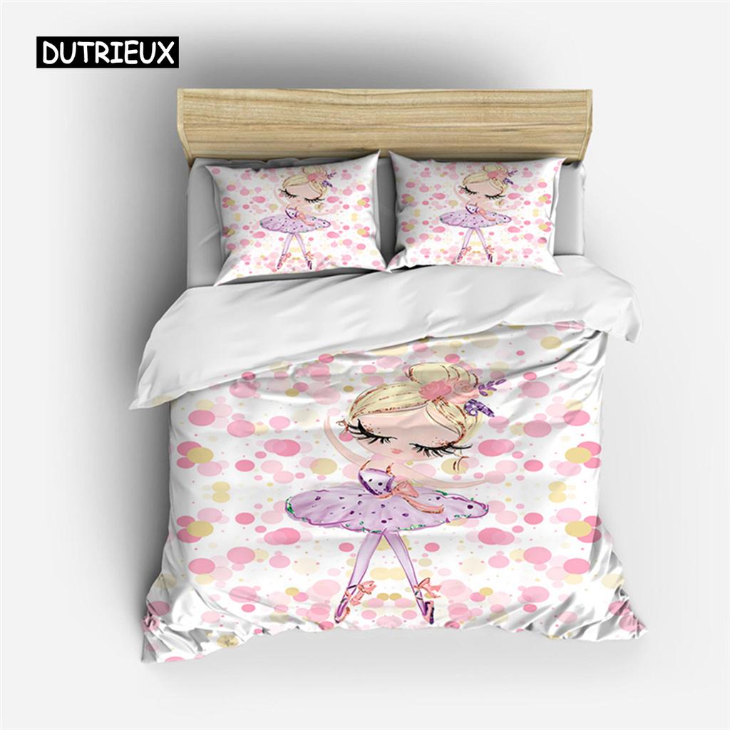 Cartoon Ballet Dancing Girl Duvet Cover Set Twin Size Kids Bedding Princess Nordic 150x90cm