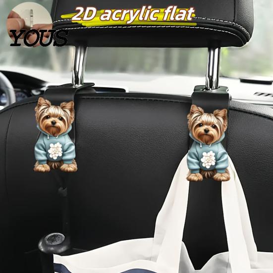 Cute Cat Dog Car Decor Seat Hook, Cartoon Cat/Dog Pattern Decor, Durable Load Bearing Acrylic Storage Accessories Headrest Hanger,
