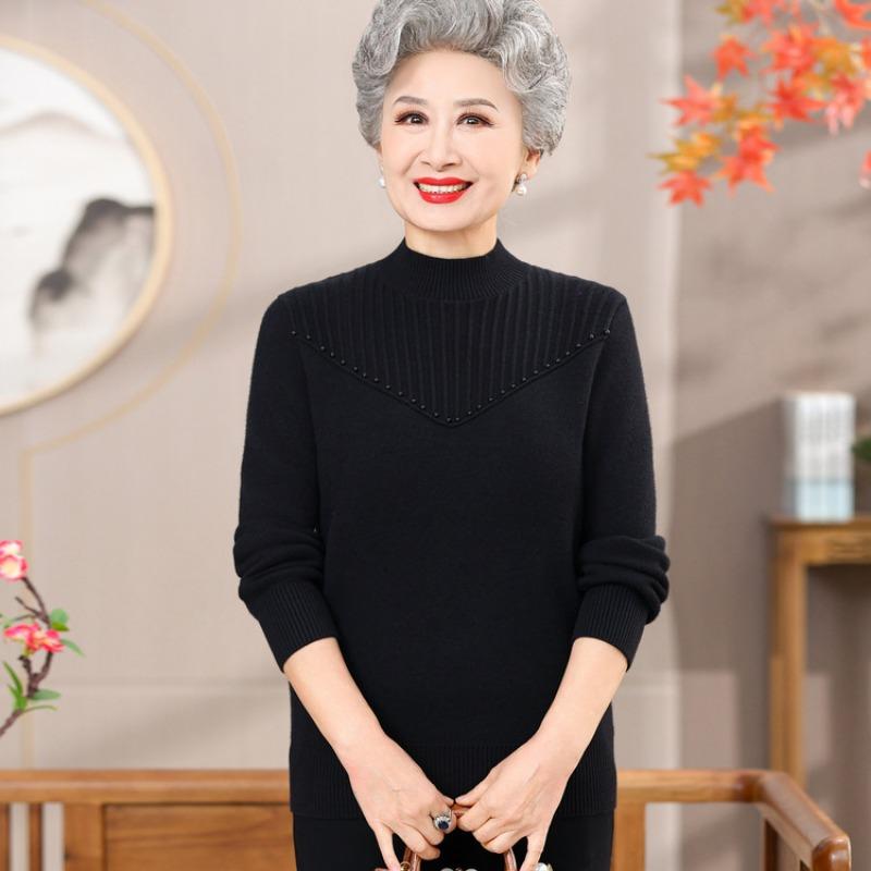 

Бабушкина зимняя одежда новый цельный флисовый свитер теплый внутри со средней и старой зимней одеждой флис утолщенная вязаная базовая рубашка женская 3XL (recommended 125-70kg) чёрный