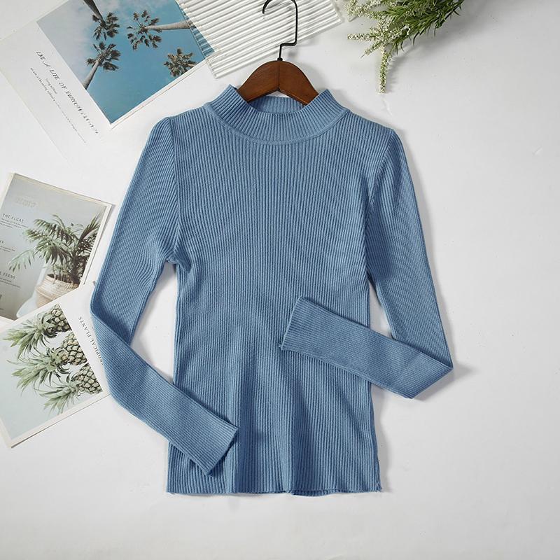 New Autumn Long Sleeve Base Knitted Sweater Women Winter Fashion Half High Collar Pullover Women Sweaters Vintage Slim Fit Solid Casual Knitwear 24970