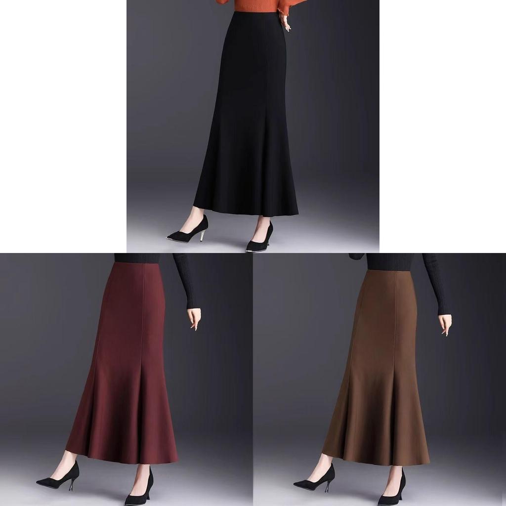 Classic High Waist Mermaid Skirt With Splicing Design For Elegant Fall Fashion