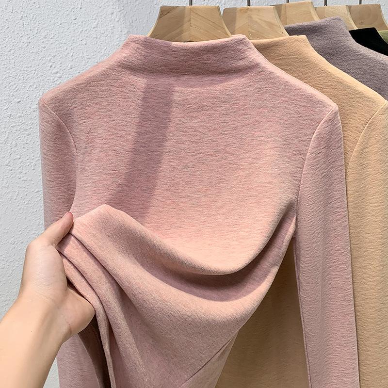 Mulberry Silk Cashmere Base Shirt for Women New Women's Stand-up Collar Long-sleeved T-shirt Thermal Inner Waist Top