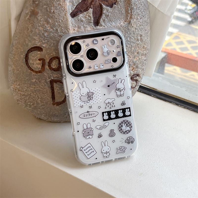 Kawaii Cartoon Rabbit Starry Sky Phone Case for iPhone 16 15 14 13 17 Pro Max INS Style Soft Silicone Shockproof Cover Funda