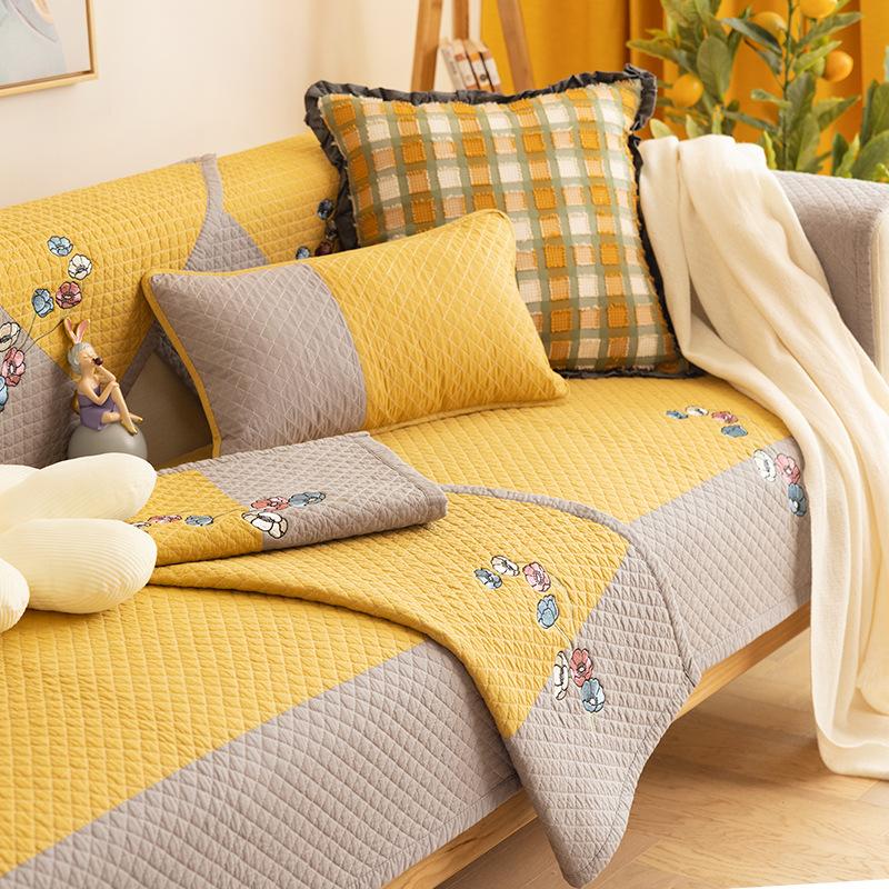 Four Seasons Universal Pure Cotton Sofa Cushion Anti-Slip Fabric Seat Cushion Simple Modern Solid Wood Sofa Cover Cover