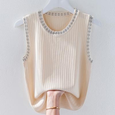 Mode Sommer Eis Seide Gestricktes Hemd Frauen Ärmellose Dünne Elegante Casual Frauen Bluse Weste Solide O Neck Knit Tank Tops 25007